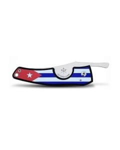 Les Fines Lames Flag Cuba Dark Cigar Knife, 14C28N Stainless Steel Blade, Painted Wood Handle, 70 Ring Gauge