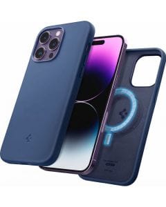 Spigen Silicone Fit MagFit Case for iPhone 14 Pro, Navy Blue, Shock-Absorbent MagSafe-Compatible Protective Cover