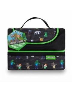 Minecraft Insulated Lunch Bag for Kids with Water Bottle, Multi-Compartment Creeper Design School Lunch Bag