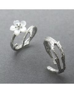 Luxury Signature Thaya White Cherry Blossom Couple Ring, 100% S925 Sterling Silver Adjustable Matching Rings