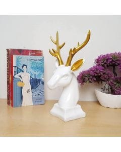 Luxury Signature Reindeer Head Figurine, Polyresin Decorative Sculpture, Elegant Wall & Tabletop Home Decor Accent