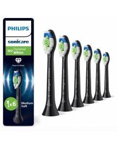 Philips Sonicare W2 Optimal White Standard Toothbrush Heads, 6-Pack, Black, BrushSync Enabled