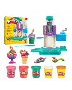 Play-Doh Rainbow Swirl Ice Cream Playset with 7 Pretend Kitchen Accessories, Colorful Soft-Serve  3 Years and Up