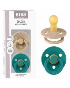 BIBS Latex Pacifier Colour Size 1 0+ Months 2 Pack, Round And Soft Nipple, Anti-Irritation Shield, Skin-Like Softness, Flexible And Durable - Taupe/Scuba