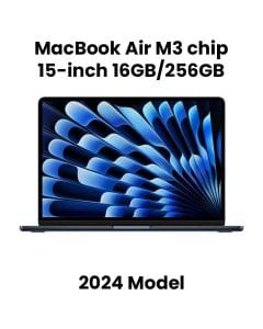 Apple 15-inch MacBook Air: Apple M3 chip with 8-core CPU and 10-core GPU, 16GB, 256GB SSD - Midnight |MC9G4ZS/A