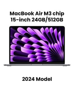 Apple 15-inch MacBook Air: Apple M3 chip with 8-core CPU and 10-core GPU, 24GB, 512GB SSD - Space Grey |MC9H4AB/A