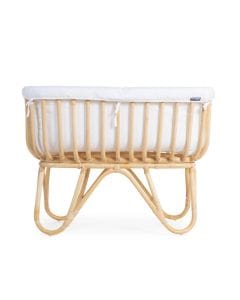 Childhome Rattan Cradle 80x40cm+ Mattress + Cover, Rocking Function For Comfort, Lightweight And Portable Build, Comfortable Sleeping Space - Off-White/Brown