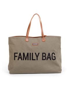 Childhome Canvas Nursery Family Bag, Large And Stylish Travel Bag, Detachable Pocket, Closes Easily Via Magnet - Kaki