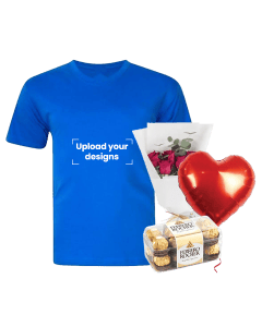 Royal Blue T-Shirt Bundle (Personalized Grey T-Shirt, Flowers, Balloon & Chocolate)