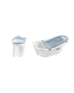 Skip Hop Wave 4-In-1 Baby Bath Tub With Sling Bather And Sit-Up 24+ Monthss, Multi-Position Supportive Sling, Stress-Free Bath Time Experience - Blue/White