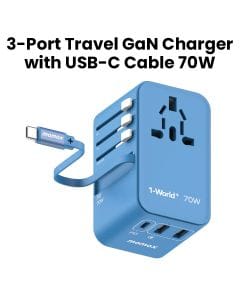 Momax 3-Port 70W Travel Adapter with USB-C Cable | UA18B