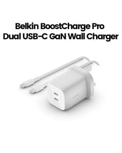 Belkin BoostCharge Pro Dual USB-C GaN Wall Charger 65 W + USB-C Cable | White | WCH013MY2MWH-B6