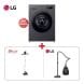 LG 8KG Front Load Washing Machine + Oscar 1.5L Garment Steamer with Wheels + LG 1800W Vacuum Cleaner Pearl Sparkle Silver - Complete Laundry Set Bundle