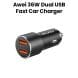 Awei Dual USB Fast Car Charger 36W Black | C-856