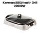Kenwood Grill 2000W Contact Health Grill Large Family Sized Griddle with Glass Lid - Silver & Black | HG266