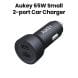 Aukey 65W Small 2-Port Car Charger (C+C Port) - Black|CC-Y23-BK