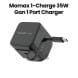 Momax 35W GaN 1-Port Charger with Built-in USB-C Cable - Black |UM72UKD
