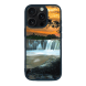 iPhone 16 Pro Max Black Case Printed With Scenic View Waterfall Againest Sky Sunset