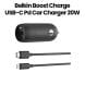 Belkin BoostCharge 20 W USB-C PD Car Charger with Lightning Cable | Black | CCA003BT04BK