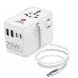 Swiss Military International Travel Adapter 70W GaN – Universal Charger with Inbuilt Cable, Compact Fast Charging, White | SM-TC-70W-GAN-MINI-CABLE-WHI