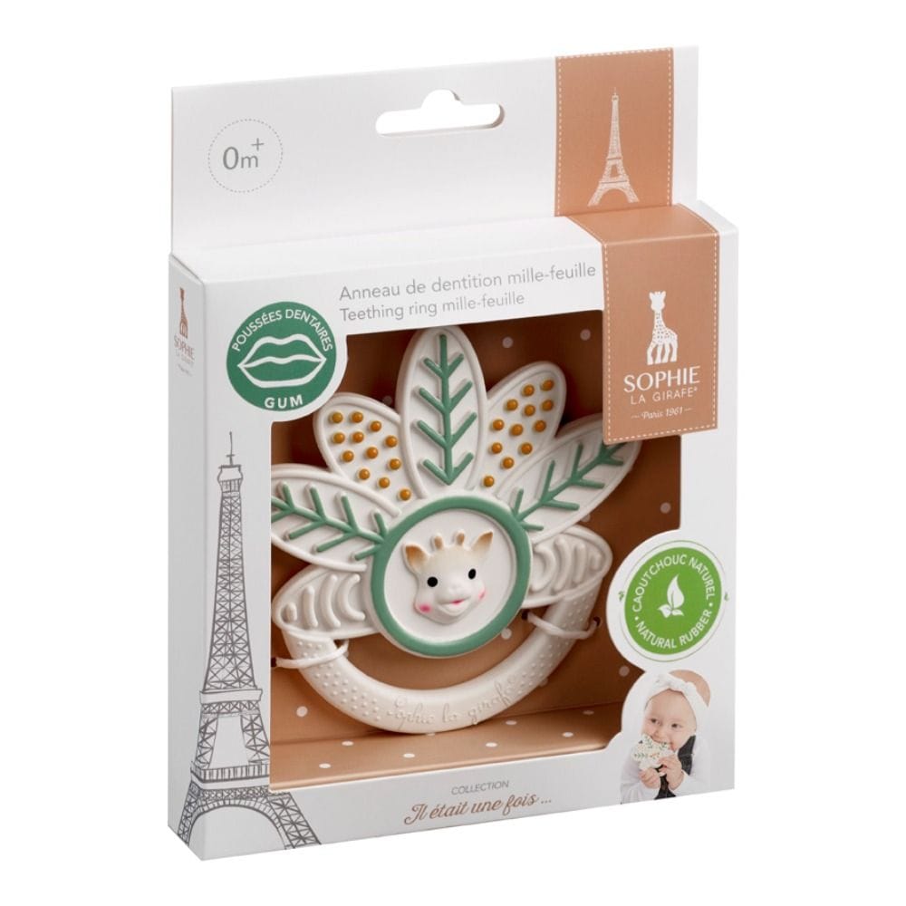 Sophie La Girafe 5 Senses Teething Ring Mille Feuille 0+ Monthss, Leaf-like Design, Lightweight, 100% Natural Rubber - Multicolour