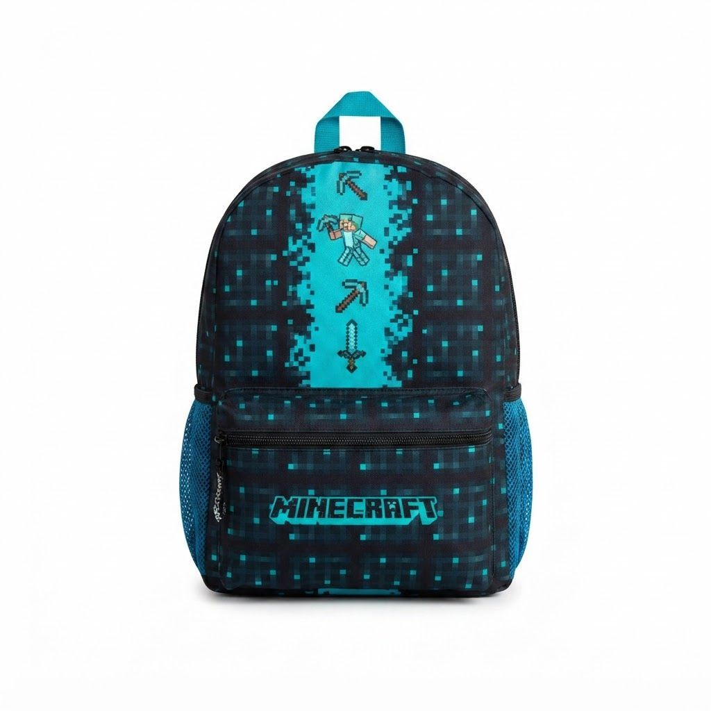 Minecraft Kids School Backpack for Boys & Girls, Official Licensed Gamer Daypack with Padded Straps