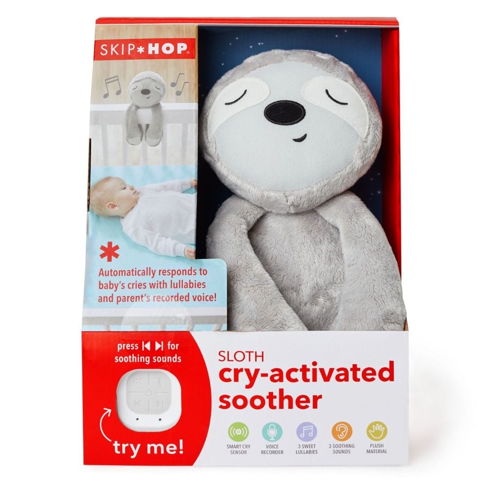 Skip Hop Cry Activated Soothing Sloth Plush Toy, Cry-Activated Smart Sensor, Automatic Soothing Response, Lullabies And Soothing Sounds - Gray