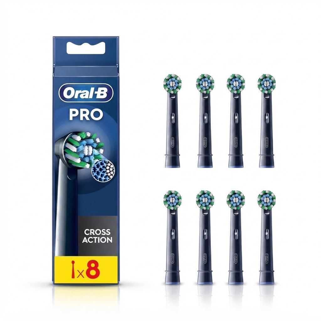 Oral-B Pro Cross Action Electric Toothbrush Replacement Heads, Black, 8-Pack - X-Shape Bristles