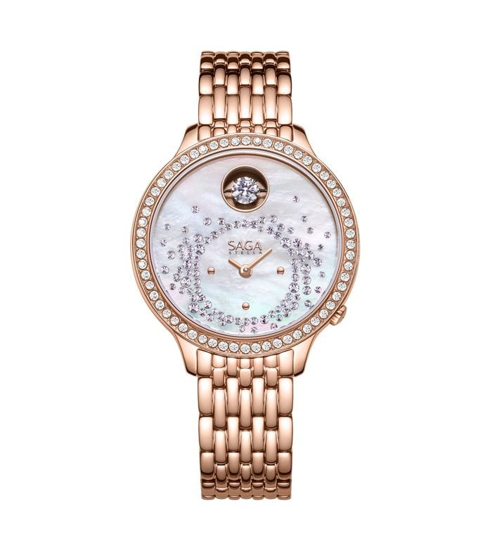 Saga Women Watch, 34mm Stainless Steel Case, Swiss Ronda R751 Quartz Movement, Stainless Steel Bracelet, Elegant Analog Wristwatch