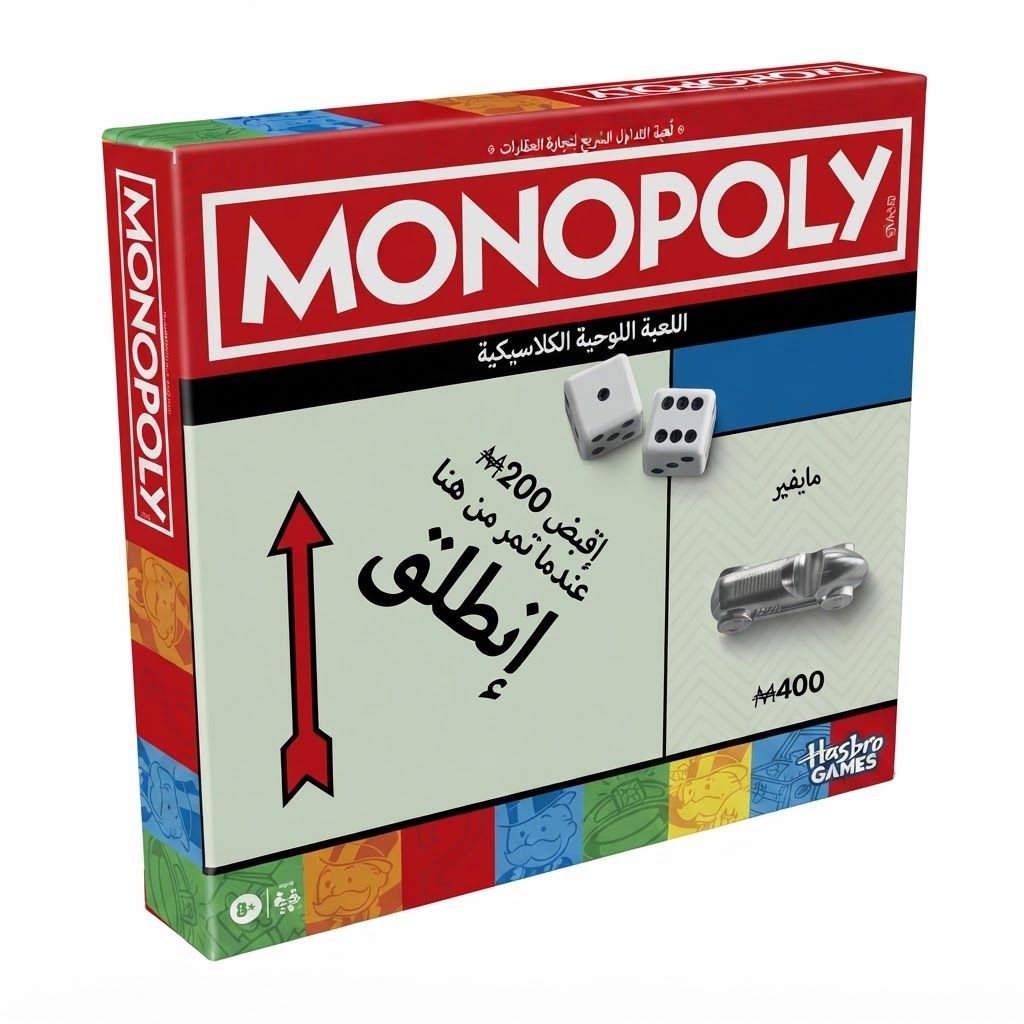 Monopoly Arabic Board Game - Classic Property Trading Game with Banker's Storage Tray, 8 Updated  2 to 6 Players