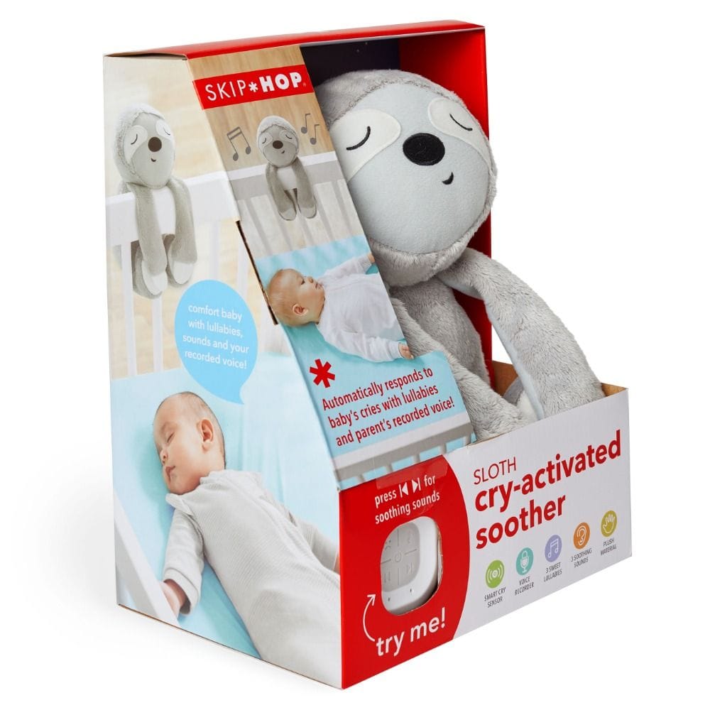 Skip Hop Cry Activated Soothing Sloth Plush Toy, Cry-Activated Smart Sensor, Automatic Soothing Response, Lullabies And Soothing Sounds - Gray