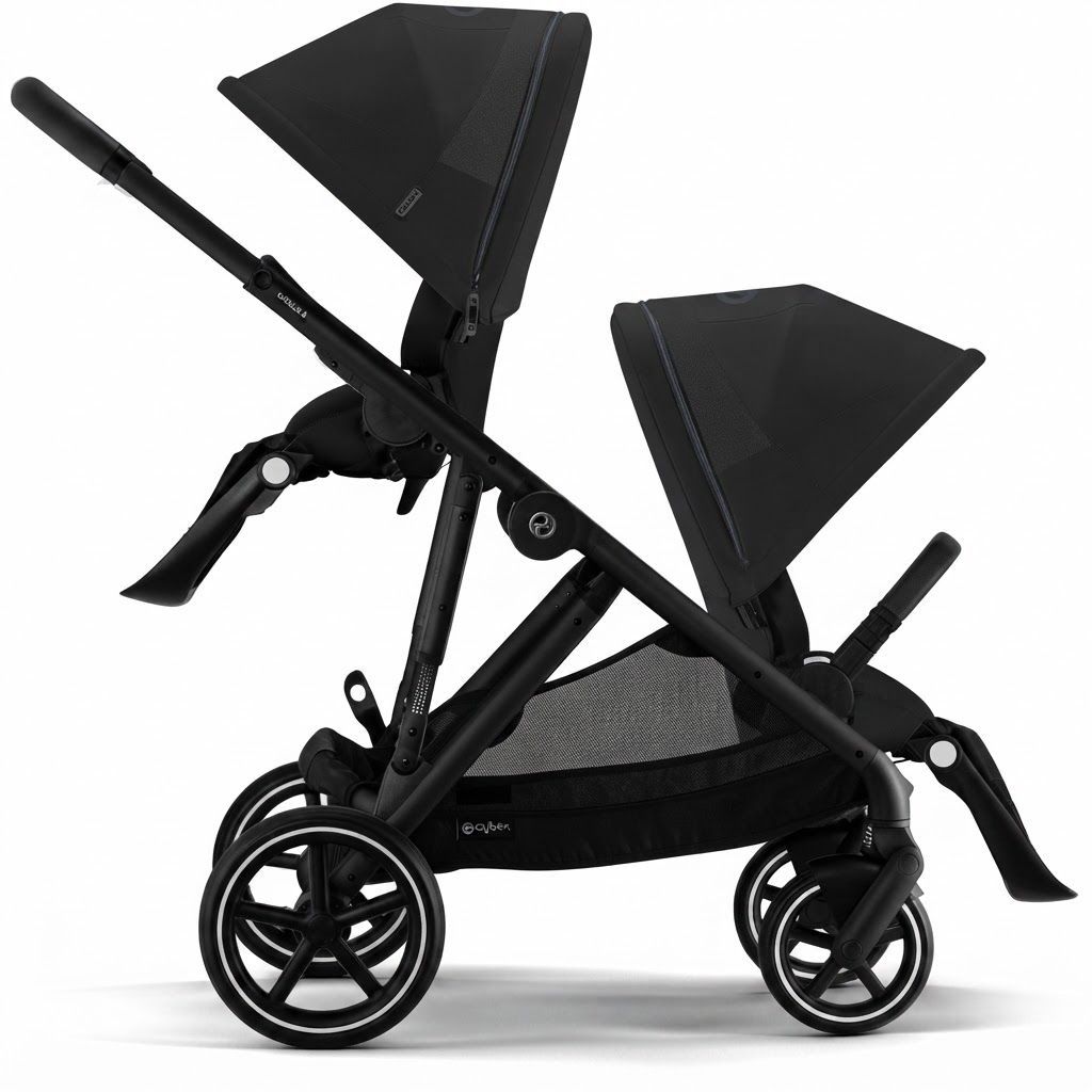 Cybex Gold Gazelle S Versatile Convertible Double Stroller, XXL Sun Canopy, Over 20 Configurations, Adapts as Your Family Grows, Smooth Comfortable Ride | Moon Black 