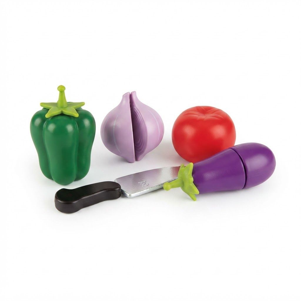 Hape Garden Vegetables Wooden Play Food Set for Kids - Educational Kitchen Toy with Cutting Knife
