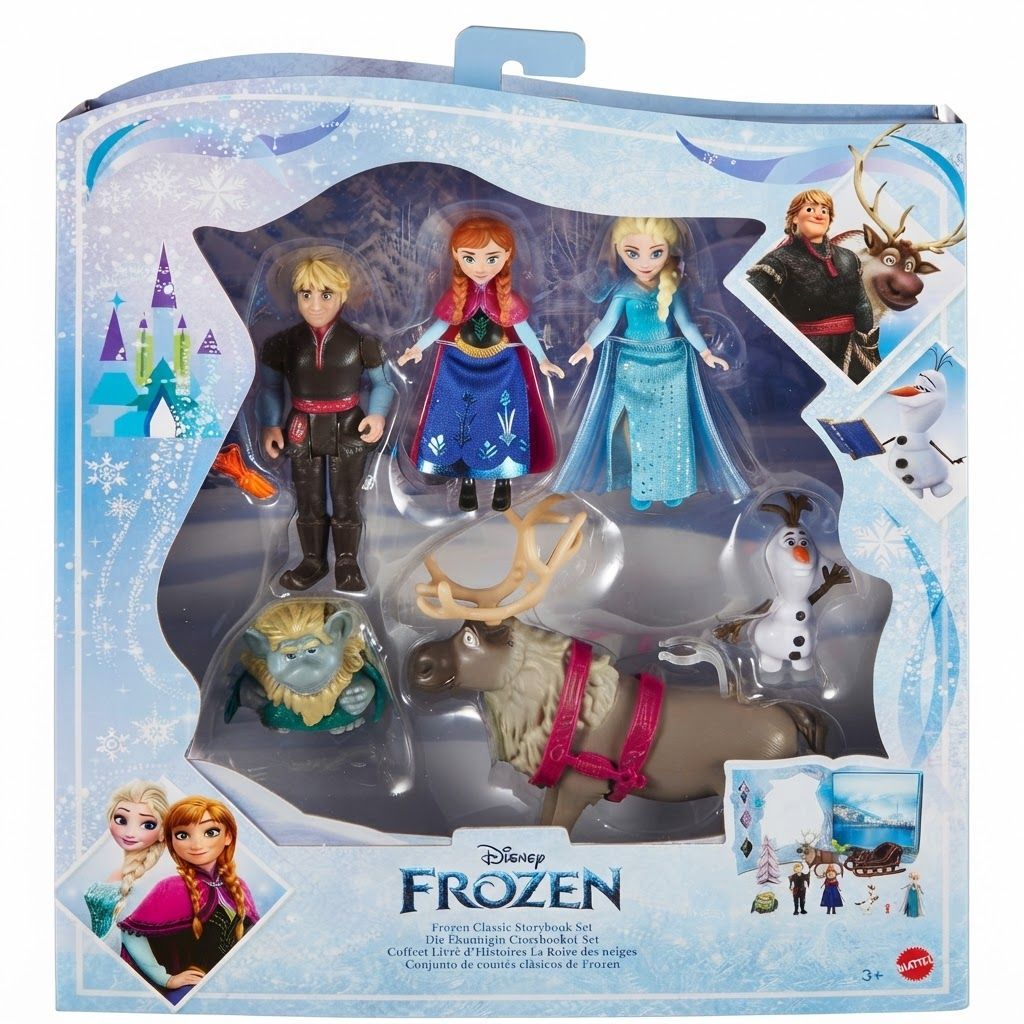 Disney Frozen Story Set by Mattel, 6 Small Dolls Including Anna, Elsa, Kristoff, Olaf, Sven & Grand Pabbie, Collectible Set