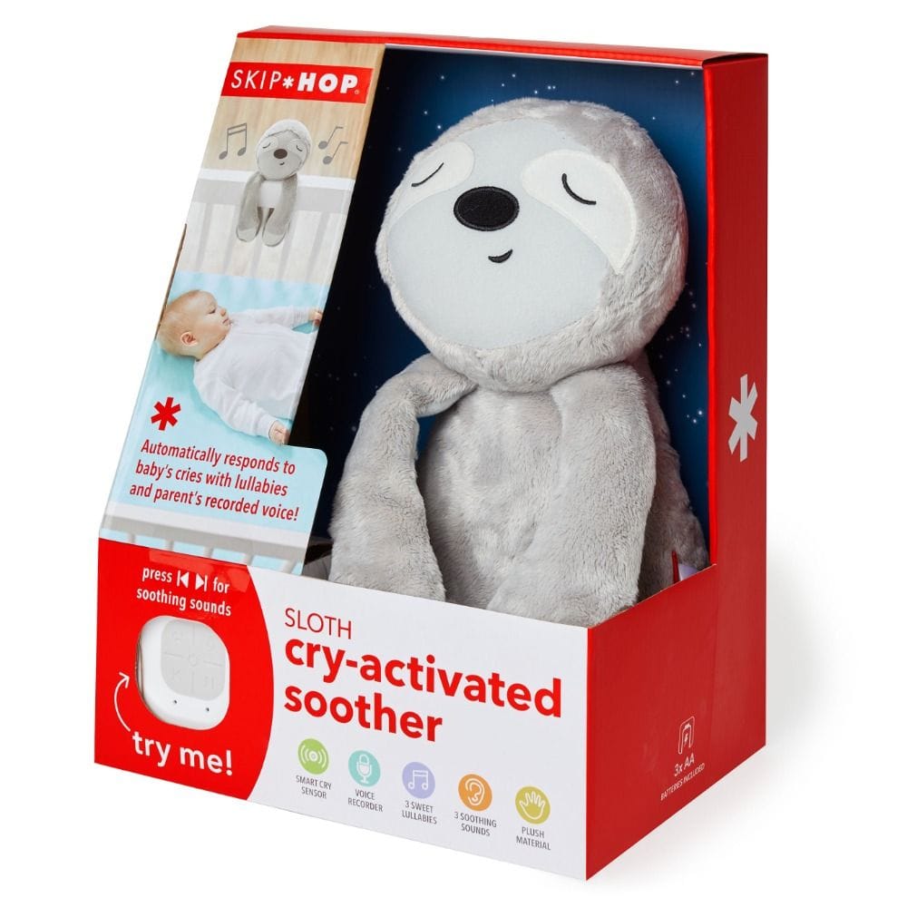 Skip Hop Cry Activated Soothing Sloth Plush Toy, Cry-Activated Smart Sensor, Automatic Soothing Response, Lullabies And Soothing Sounds - Gray