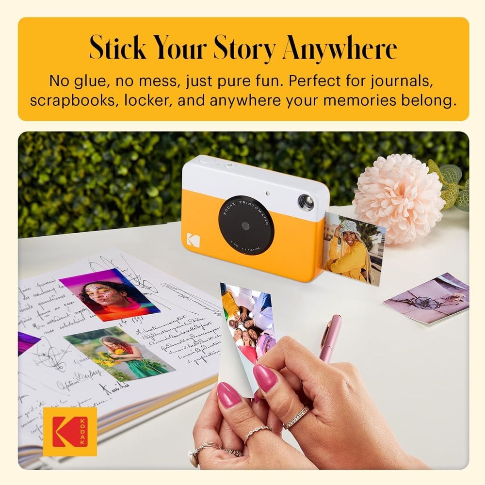 Kodak Printomatic Instant Print Camera, 5MP Sensor, Wide-Angle f/2 Lens, Instant 2x3-Inch ZINK Photo Printing, MicroSD Storage | Yellow - 840102192063