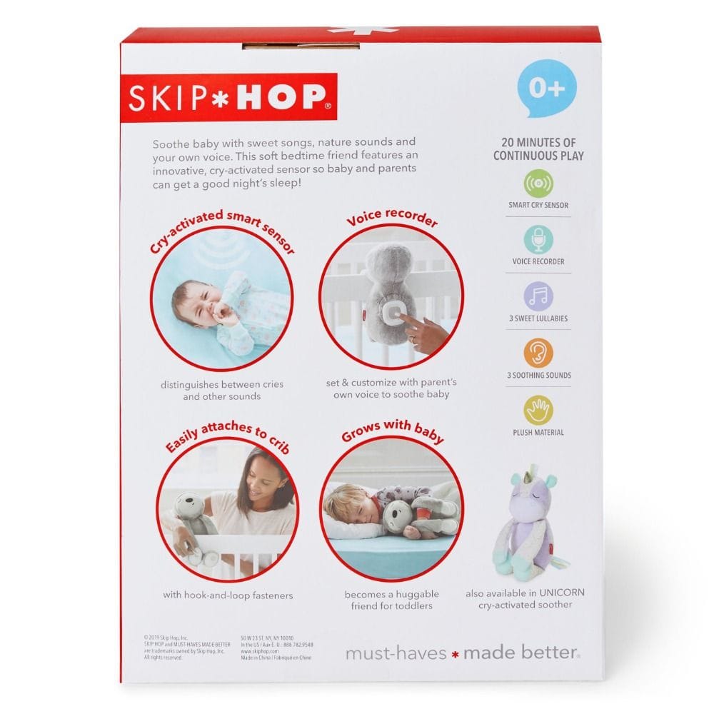 Skip Hop Cry Activated Soothing Sloth Plush Toy, Cry-Activated Smart Sensor, Automatic Soothing Response, Lullabies And Soothing Sounds - Gray