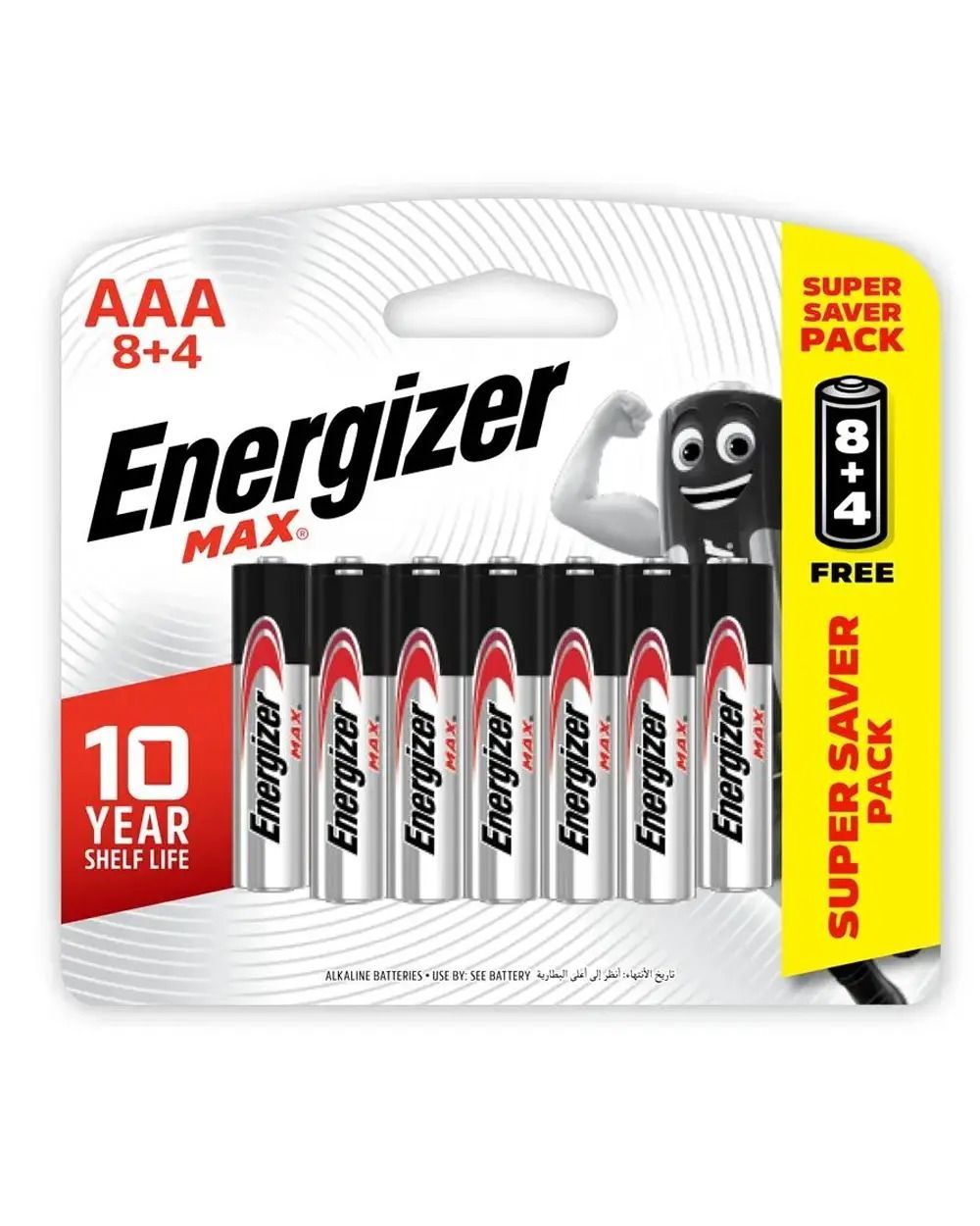 Energizer MAX Alkaline AAA Batteries - Bonus Pack of 12 (8+4 Free), Long-Lasting Power, Leak Protection