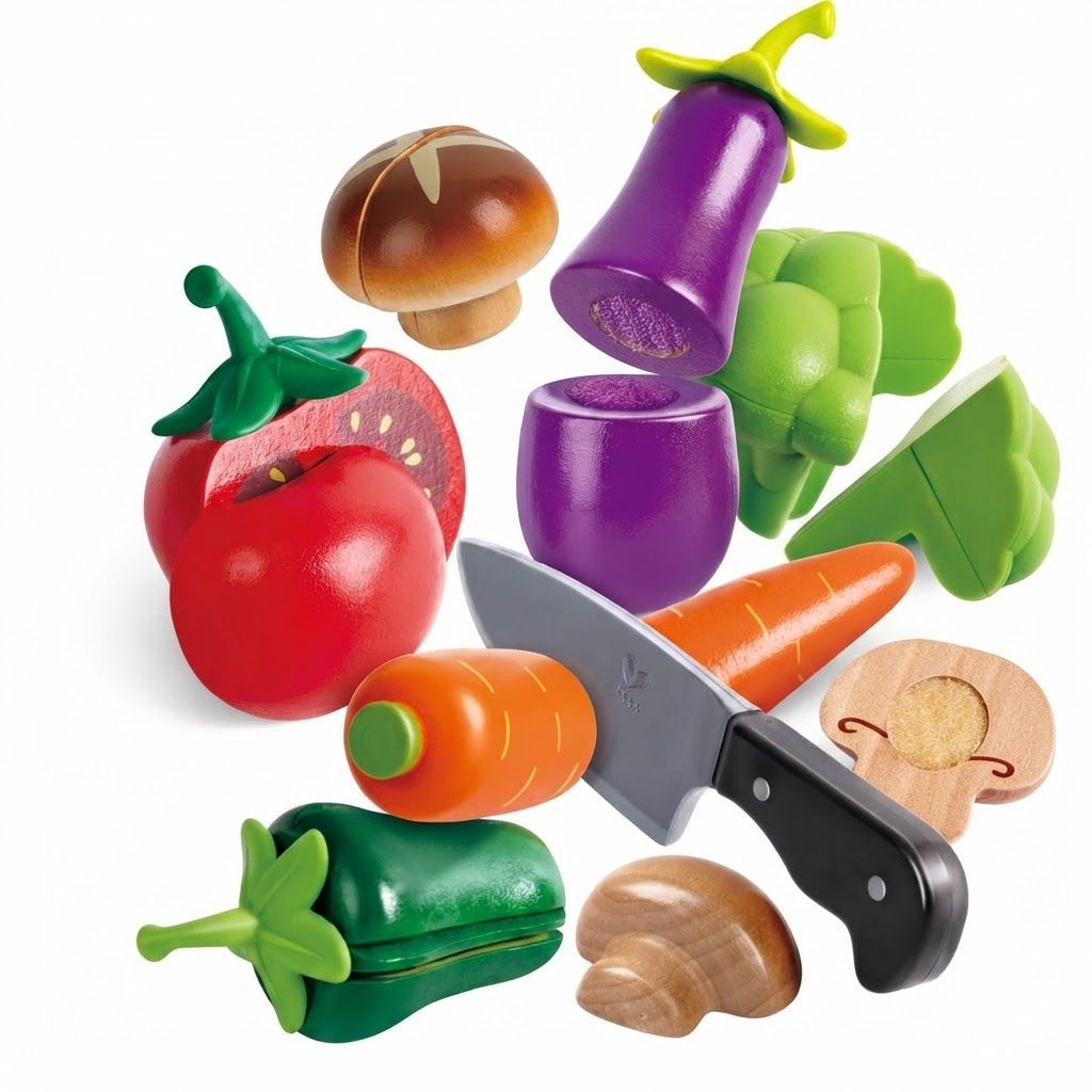 Hape Garden Vegetables Wooden Play Food Set for Kids - Educational Kitchen Toy with Cutting Knife