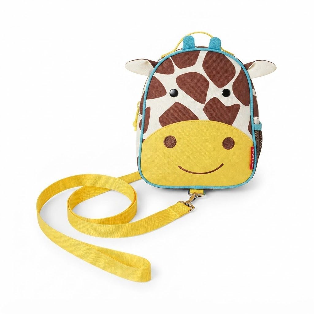 حقيبة ظهر Skip Hop Zoolet بتصميم الزرافة من عمر سنة إلى 4 سنوات، جيب شبكي عملي لزجاجة المياه، حزام قابل للتعديل لثبات آمن - متعدد الألوان