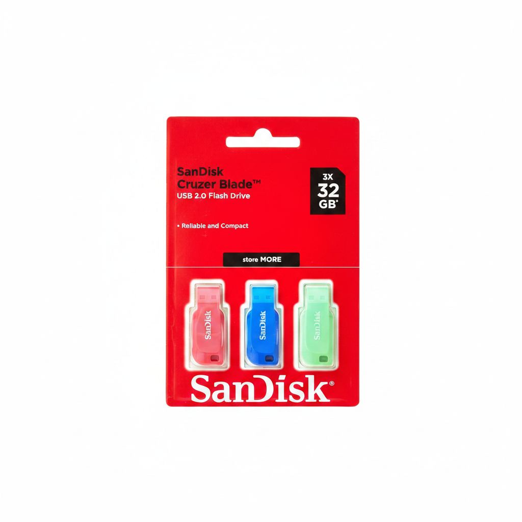 SanDisk Cruzer Blade USB Flash Drive 32GB, 3-Count - Blue, Pink, Green