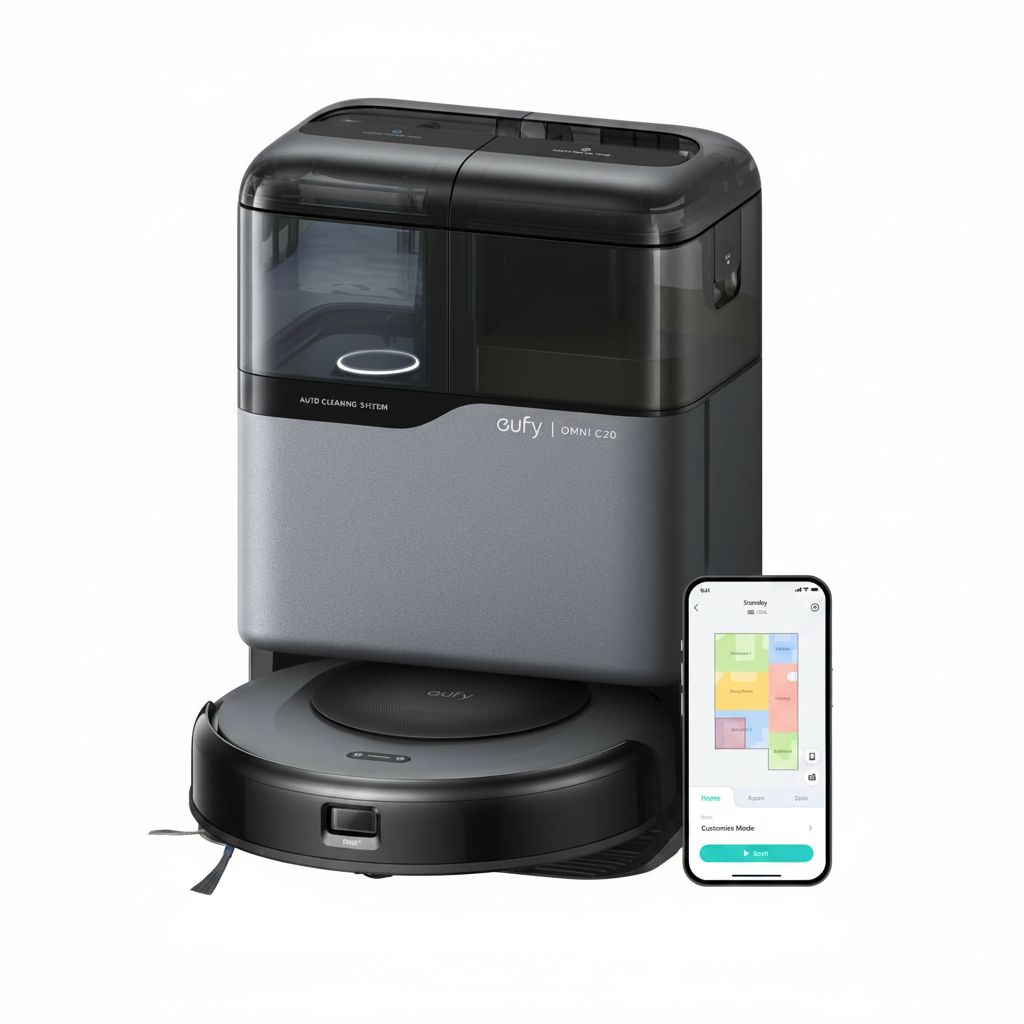 eufy Omni C20 Robot Vacuum & Mop, Auto-Empty Station, Ultra-Slim Design, Smart Navigation, Powerful Suction, App Control - Black