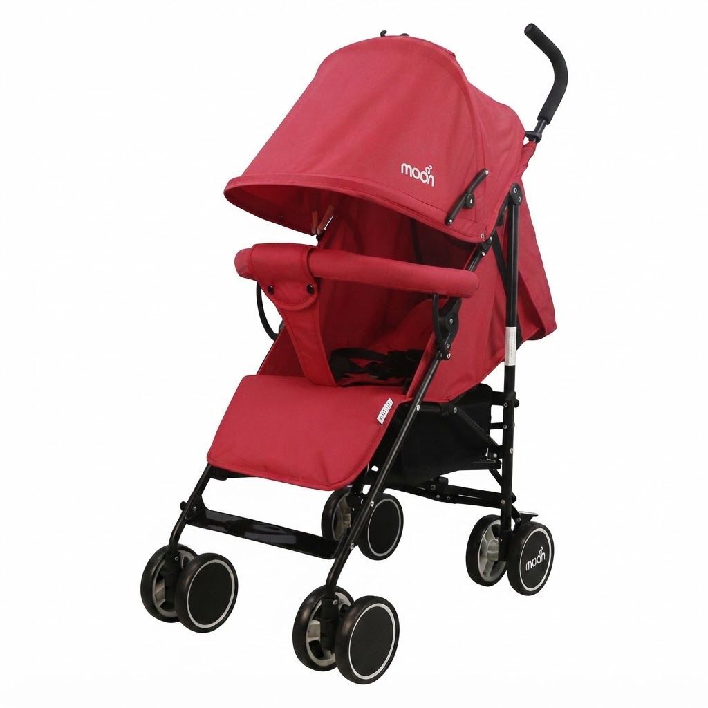 The Moon Brand Neo Plus Lightweight Travel Stroller Compact Umbrella Fold Pushchair for Babies Fire Red, 5-Point Safety Belt