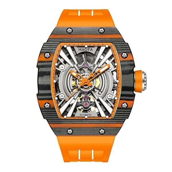 Haofa Automatic Watch, Carbon Fiber Bezel, Stainless Steel Case, 7H50 Automatic Movement, 80H Power Reserve, Sapphire Glass Back Cover, 50M Water Resistant