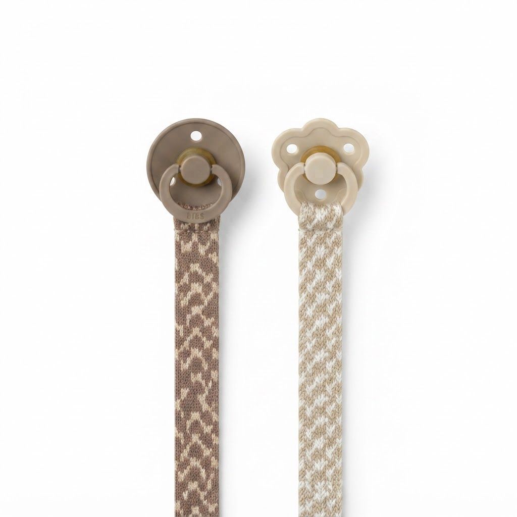 BIBS Braided Pacifier Clip 0+ Months 22cm, Safe And Practical Design, High-Quality Nickel-Free, Easily Attach To Your Baby’s Clothes - Blush/Ivory