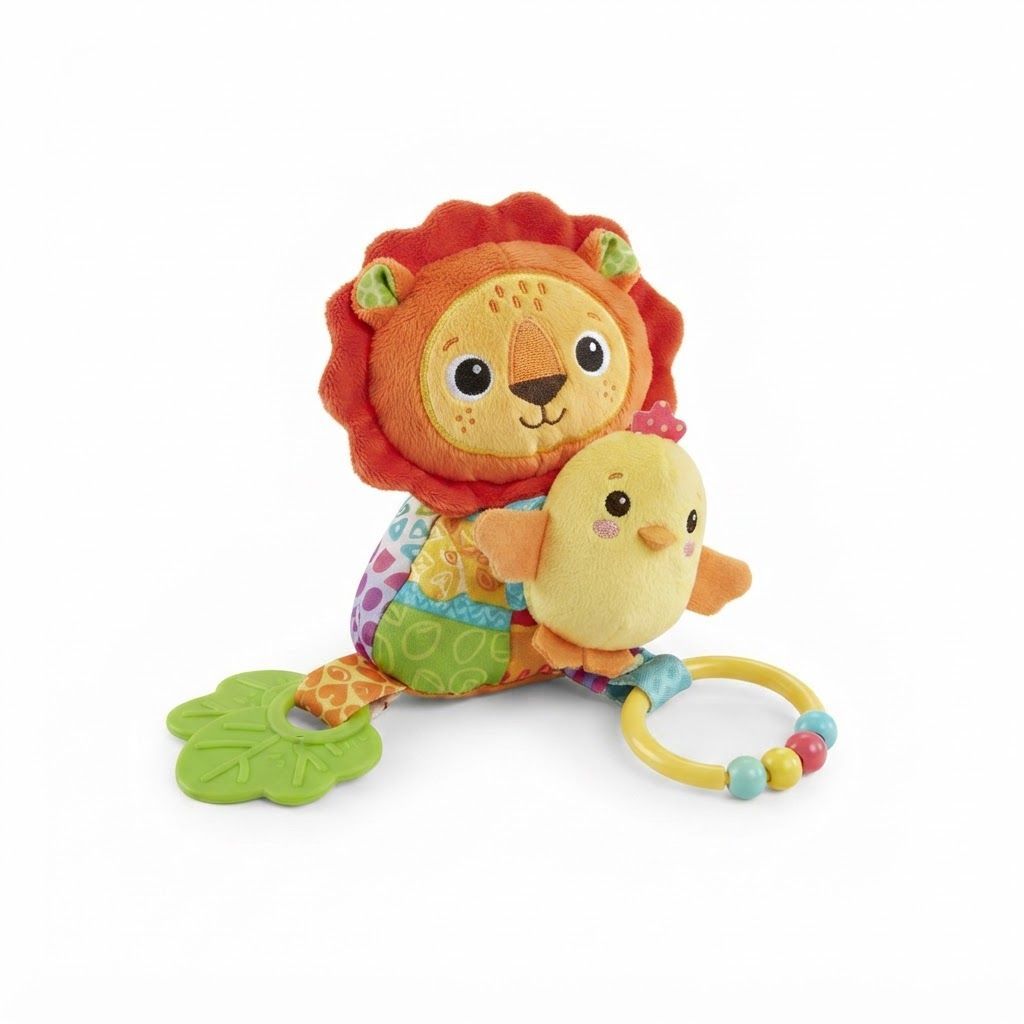 VTech Shake & Explore Lion Sensory Rattle Toy for Babies - Fluffy Mane, Hidden Bell, Click-Clack