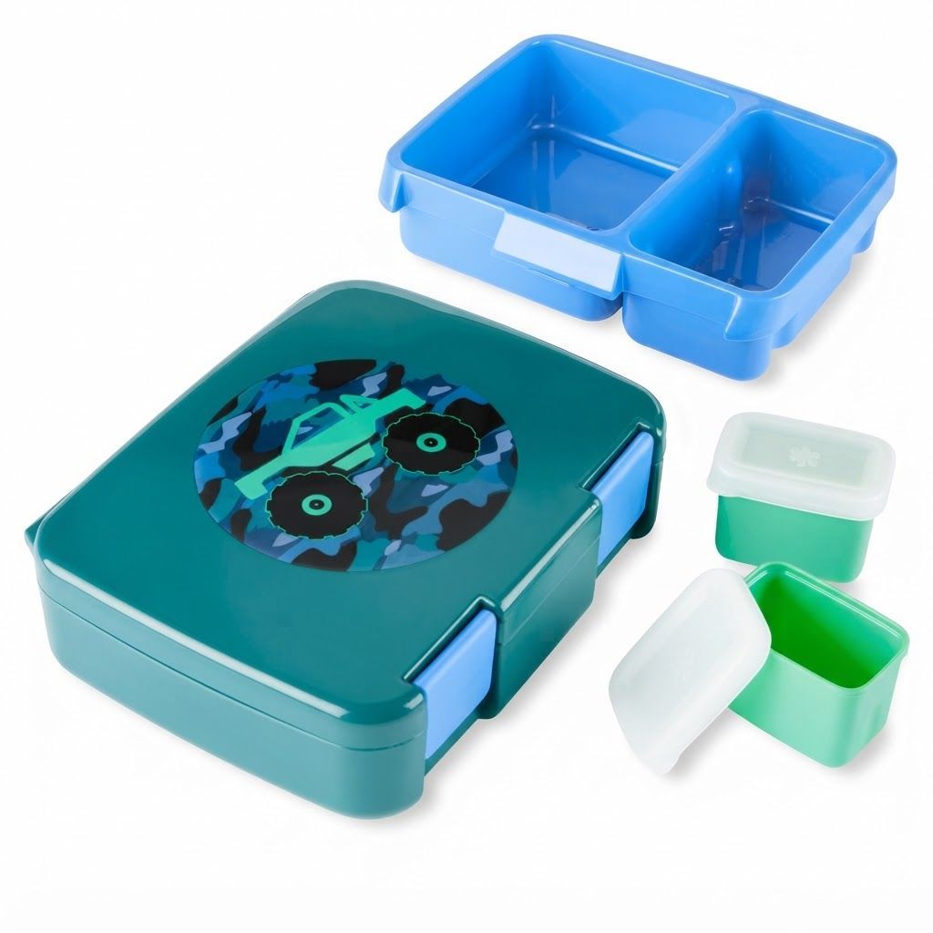 Skip Hop Truck Spark Style Bento Lunch Box 3+ Years, Easy Open And Close Latches, Flexible Carry Handle - Multicolour