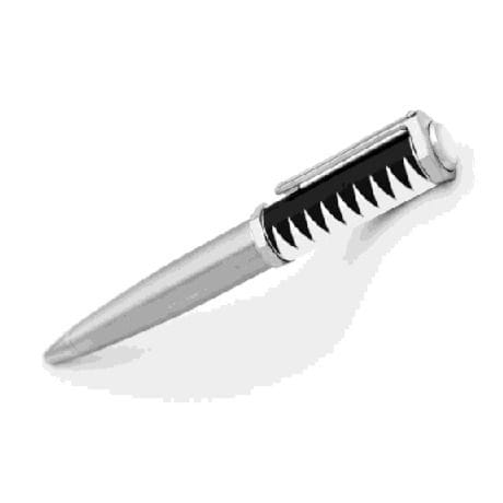 Dahnag Metal Ballpoint Pen, Silver-Tone Metallic Finish, Serrated Barrel Design, Professional Writing Instrument