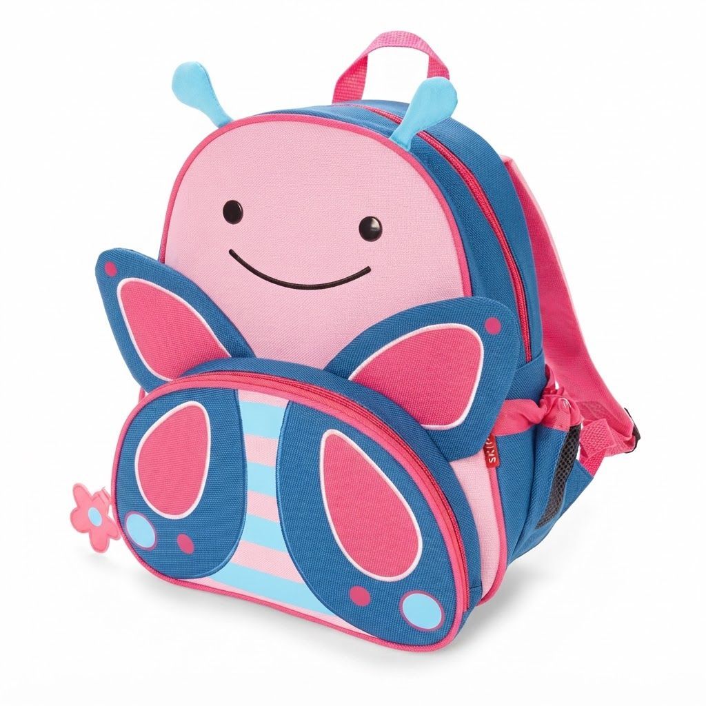 Skip Hop Zoo Butterfly Little Kid Backpack 3+ Years, Stylish and Functional Design, Adjustable Mesh Bottle Pocket, Padded Adjustable Comfy Straps - Multicolour