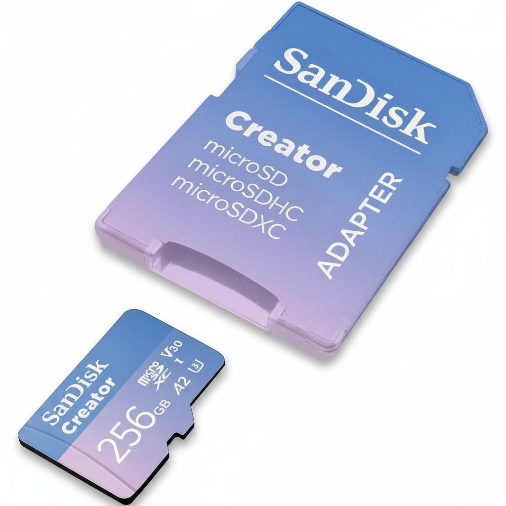 سانديسك كرييتور microSD سعة 256 جيجابايت مع محول، بسرعة قراءة تصل إلى 190 ميجابايت/ثانية، أزرق